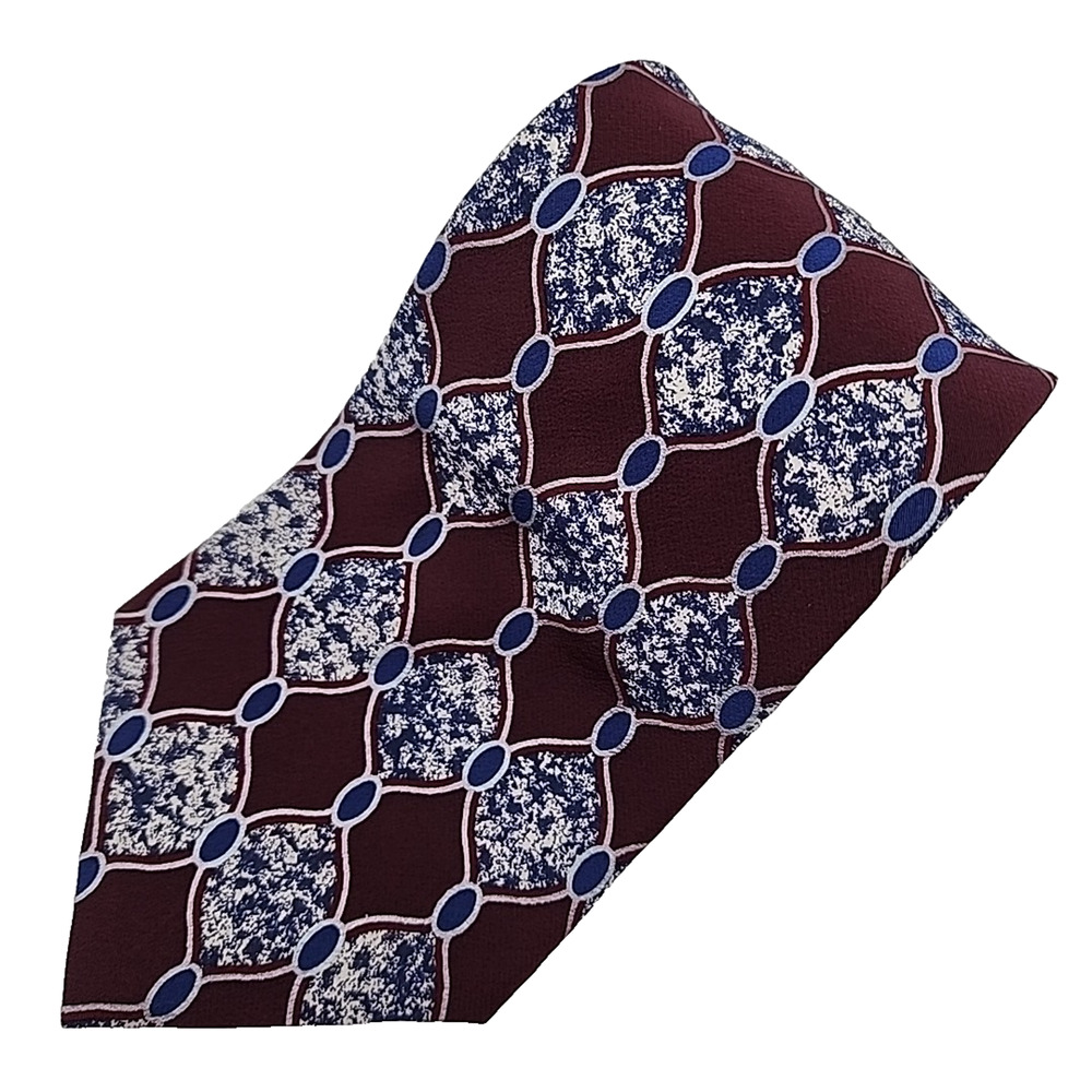 Brandini Silk Necktie, Burgundy w/Blue Abstract Pattern - Like New